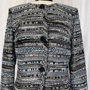 Lafayette 148 New York Black Multi Tweed 3 Button Blazer Size 8